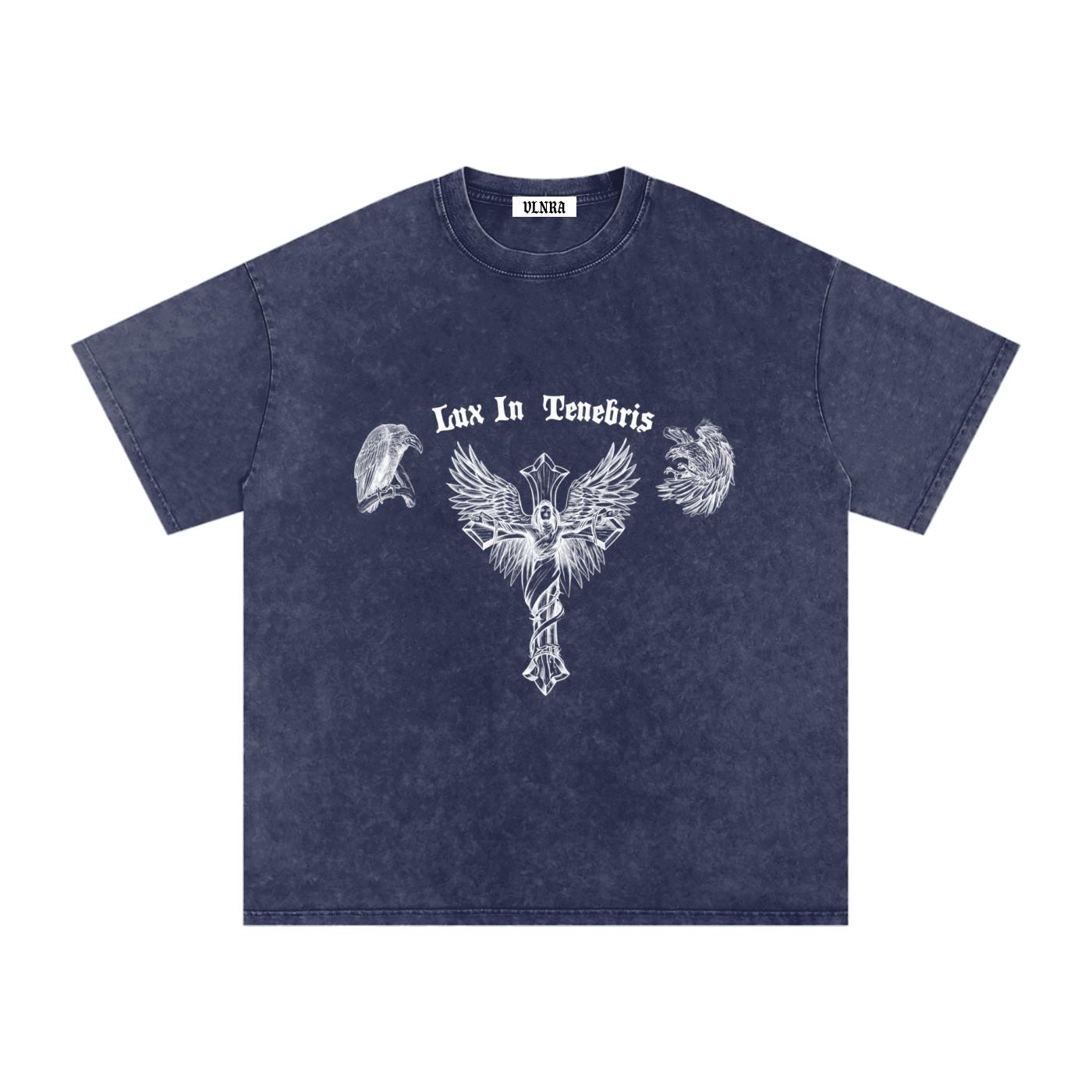 VLNRA | Lux In Tenebris | 250 GSM Snow Wash Tee | White Design