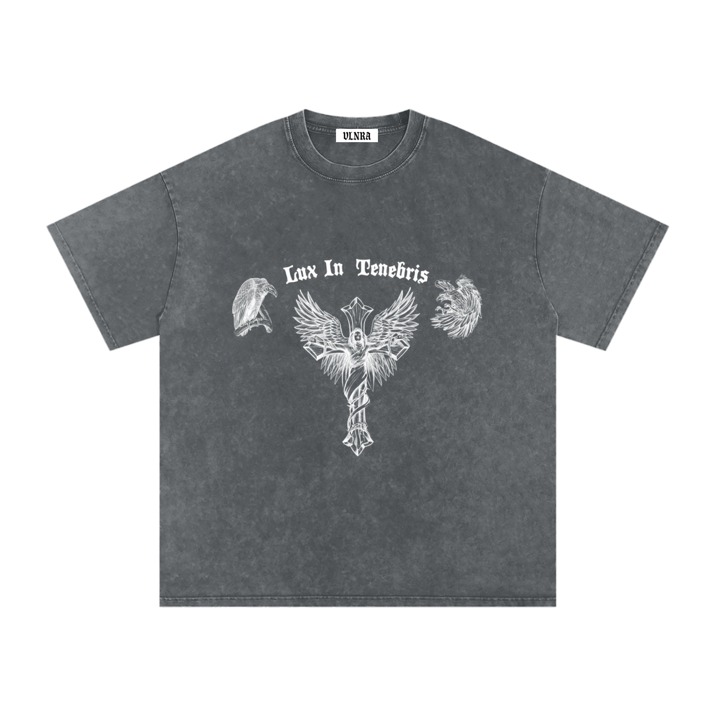 VLNRA | Lux In Tenebris | 250 GSM Snow Wash Tee | White Design