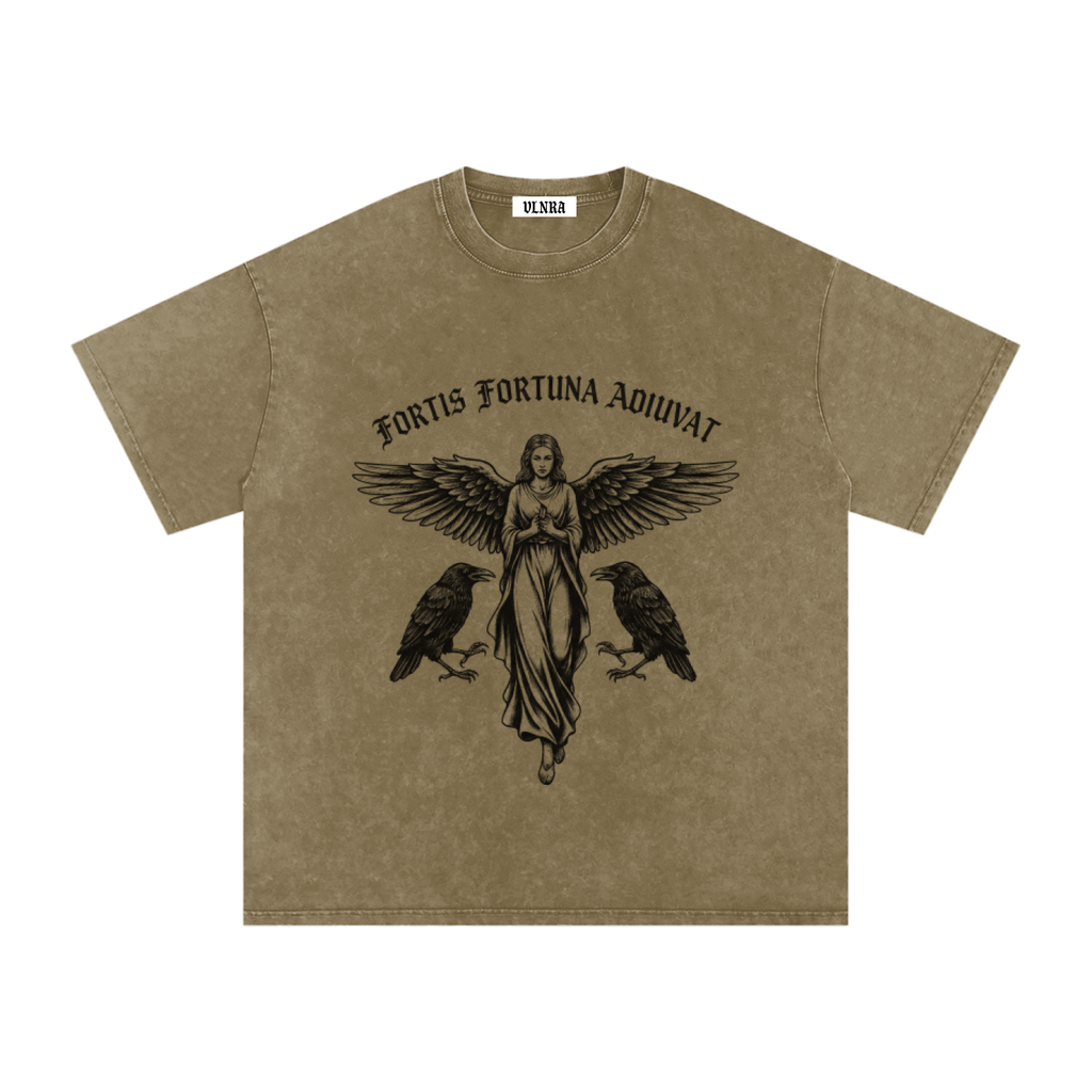VLNRA | Fortis Fortuna Adiuvat | 250 GSM Snow Wash Tee | Black Design