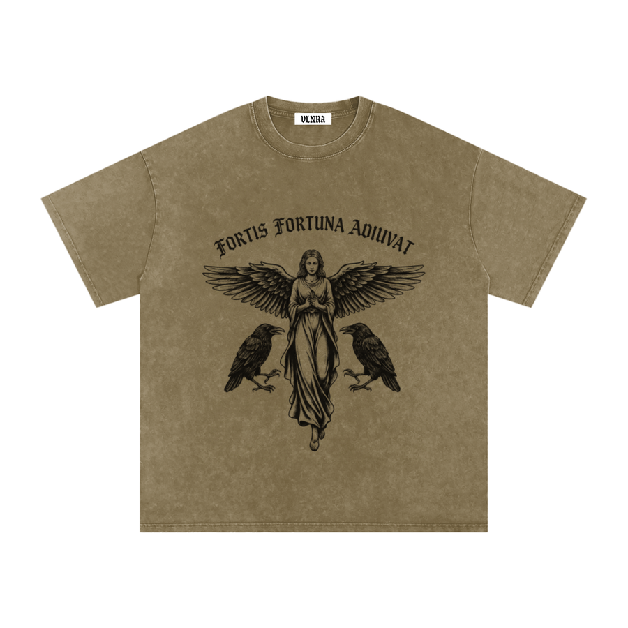 VLNRA | Fortis Fortuna Adiuvat | 250 GSM Snow Wash Tee | Black Design