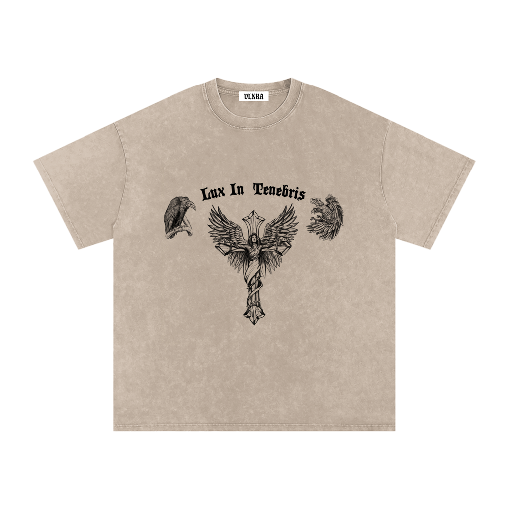 VLNRA | Lux In Tenebris | 250 GSM Snow Wash Tee | Black Design