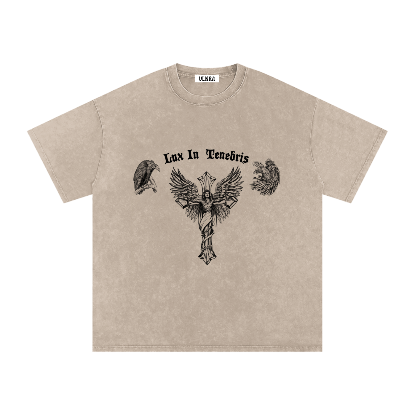 VLNRA | Lux In Tenebris | 250 GSM Snow Wash Tee | Black Design