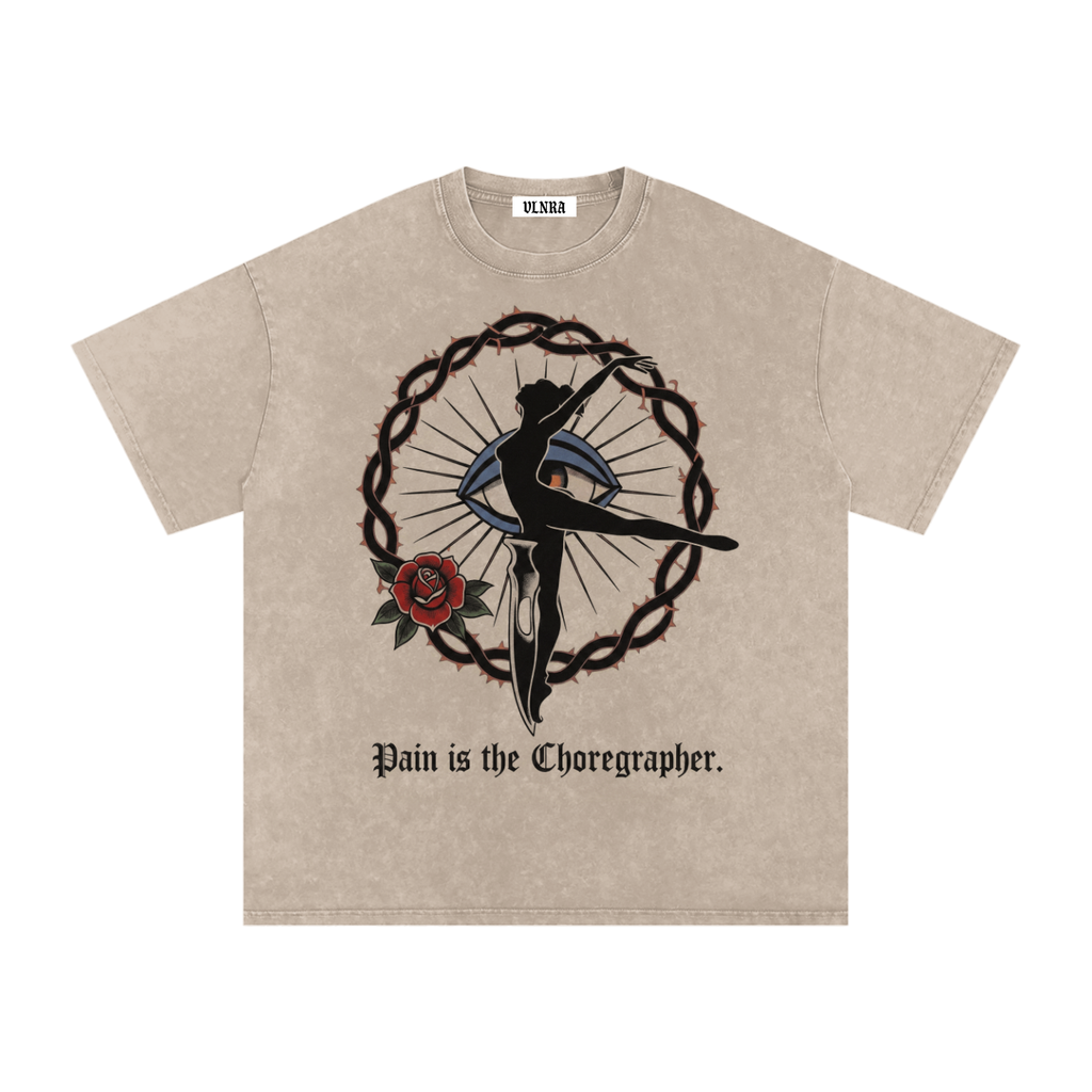 VLNRA | Pain is the Choreographer | 250 GSM Snow Wash Tee | Black Design