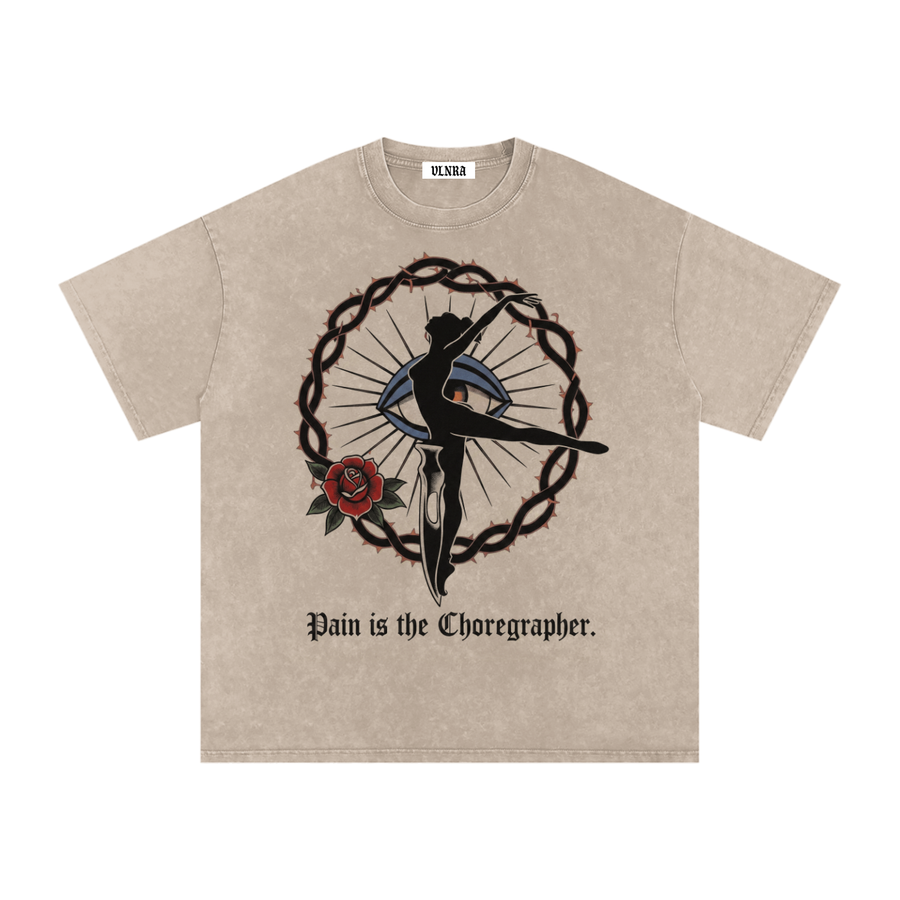 VLNRA | Pain is the Choreographer | 250 GSM Snow Wash Tee | Black Design