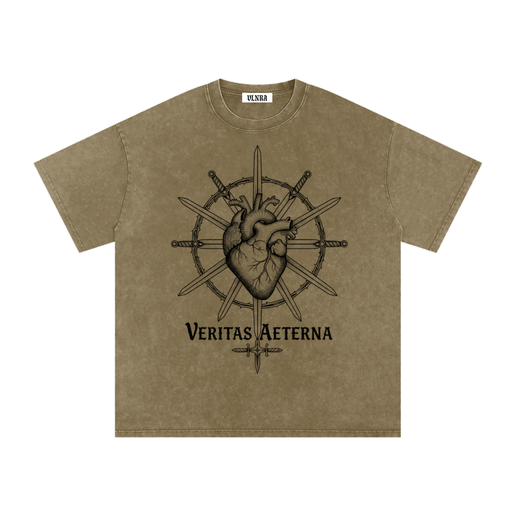 VLNRA | Veritas Aeterna | 250 GSM Snow Wash Tee | Black Design