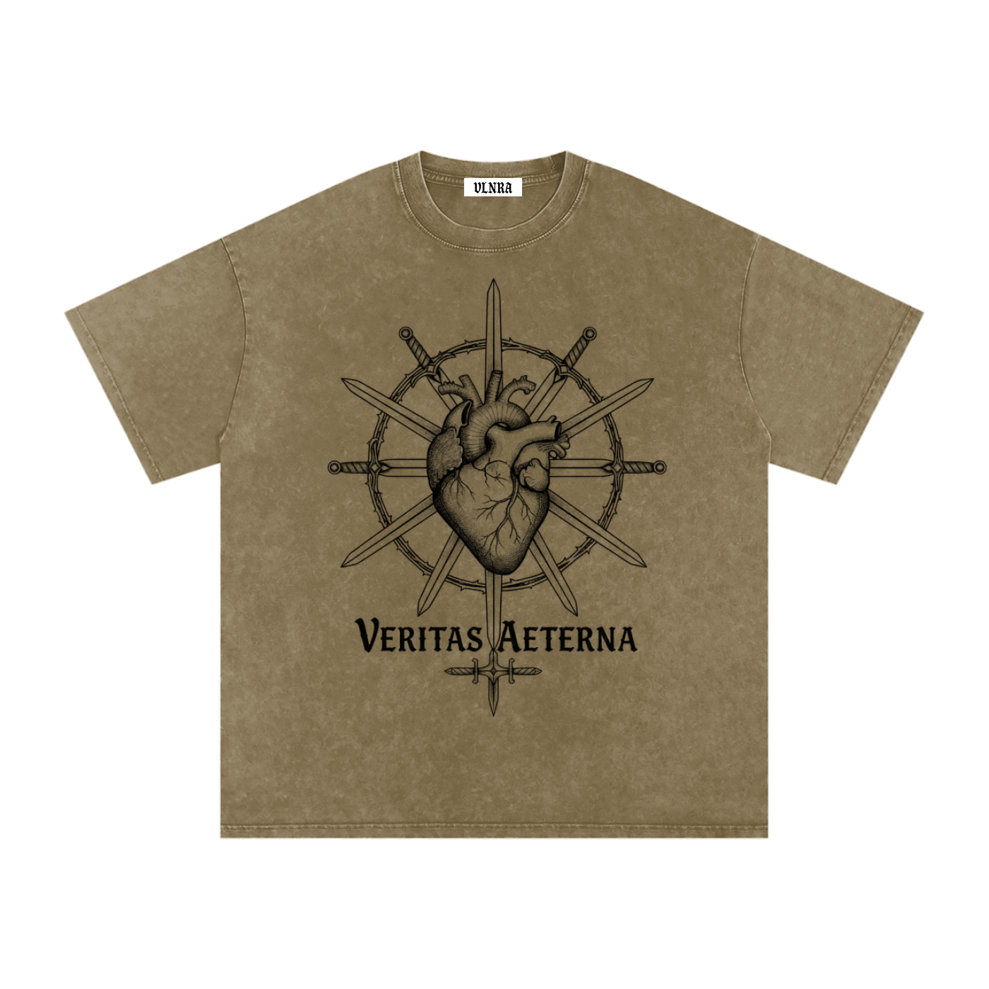 VLNRA | Veritas Aeterna | 250 GSM Snow Wash Tee | Black Design