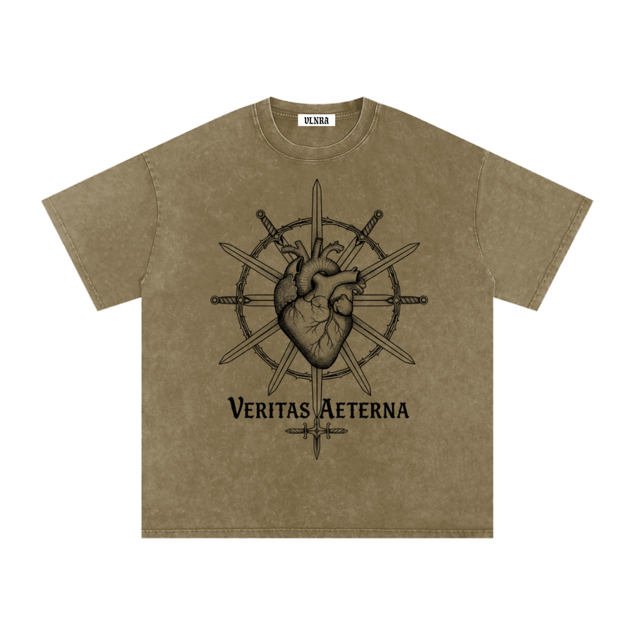 VLNRA | Veritas Aeterna | 250 GSM Snow Wash Tee | Black Design