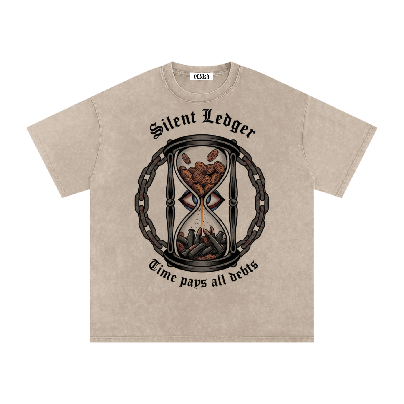 VLNRA | Silent Ledger | 250 GSM Snow Wash Tee | Black Design