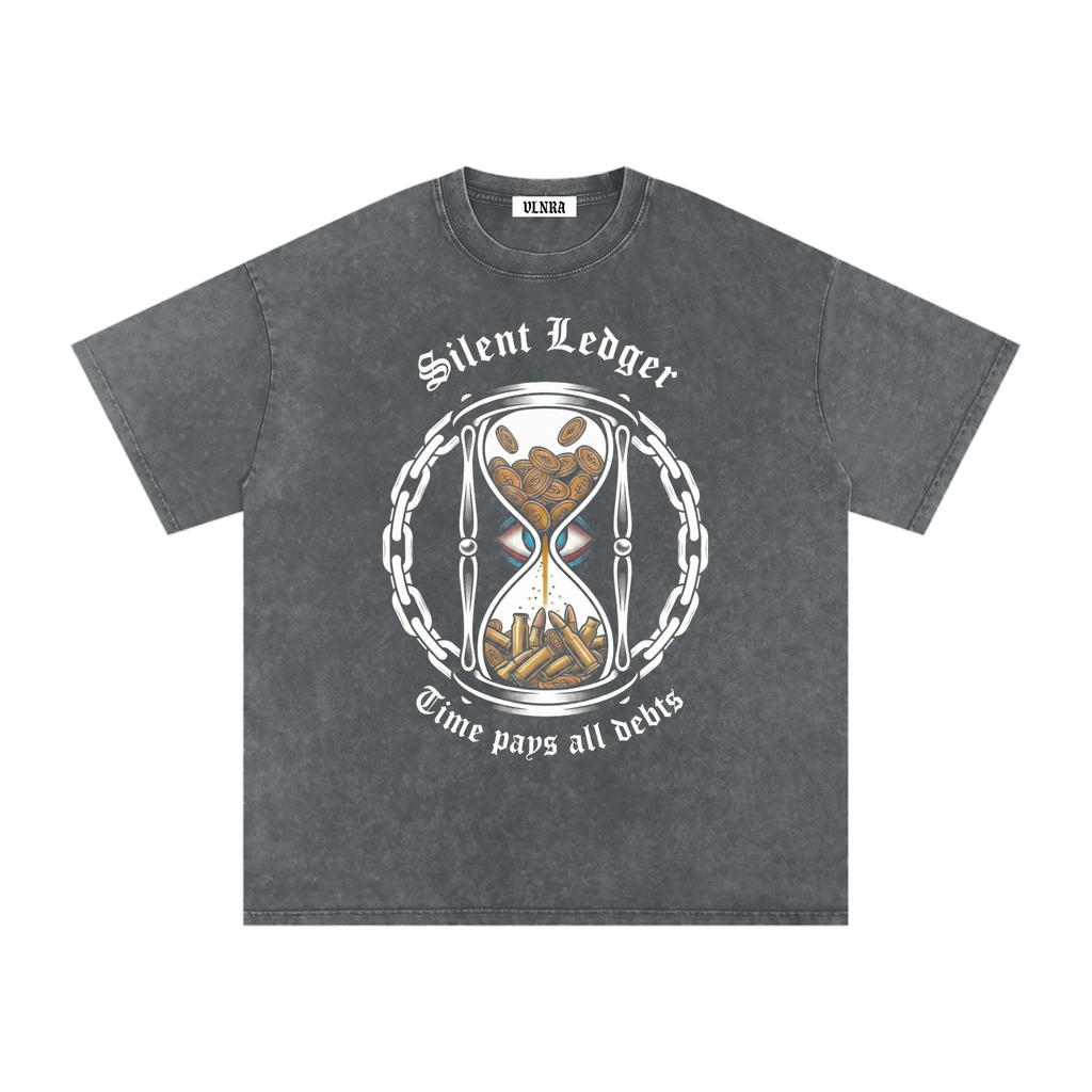 VLNRA | Silent Ledger | 250 GSM Snow Wash Tee | White Design