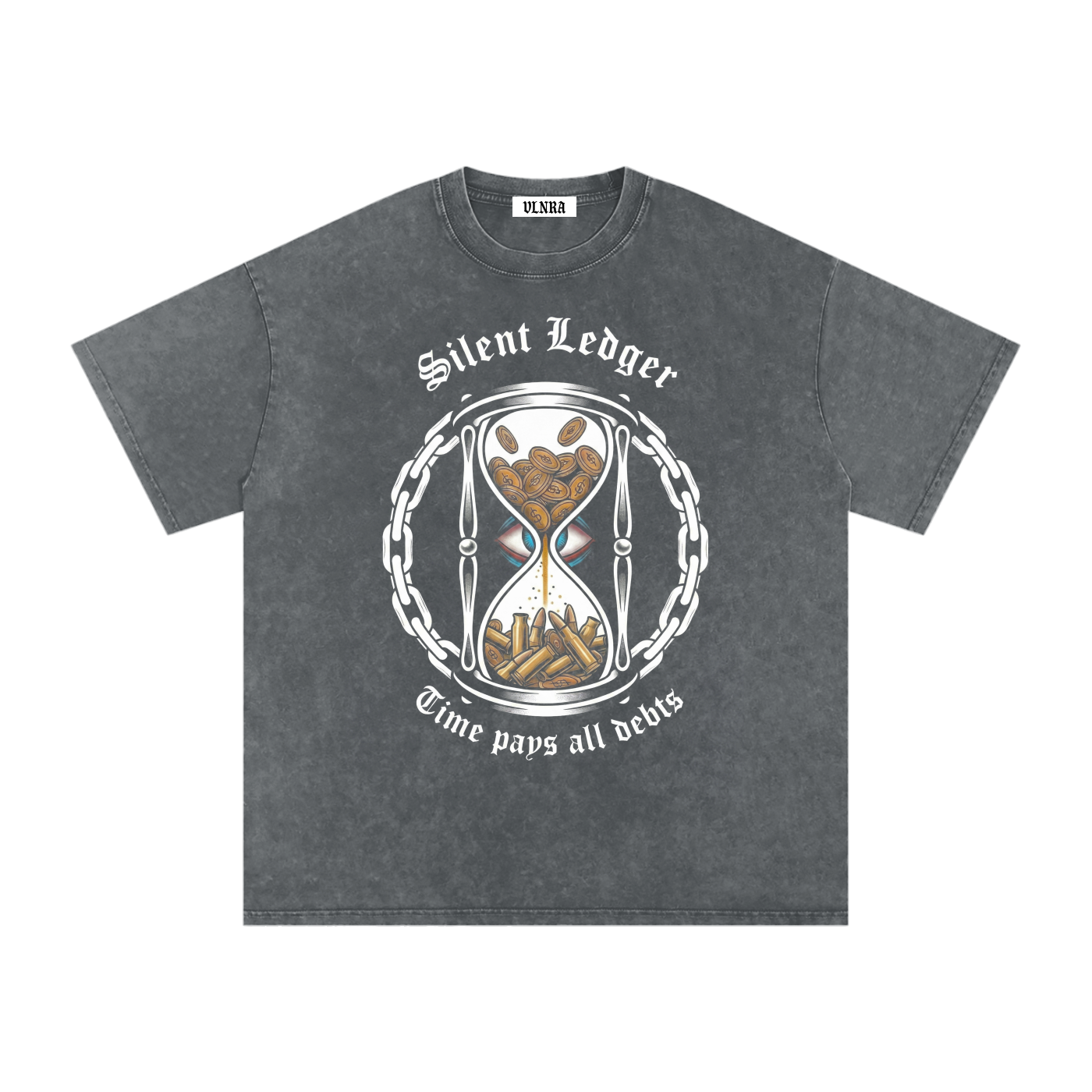 VLNRA | Silent Ledger | 250 GSM Snow Wash Tee | White Design