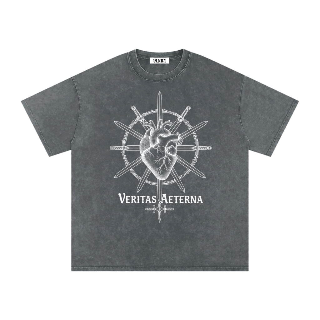 VLNRA | Veritas Aeterna | 250 GSM Snow Wash Tee | White Design