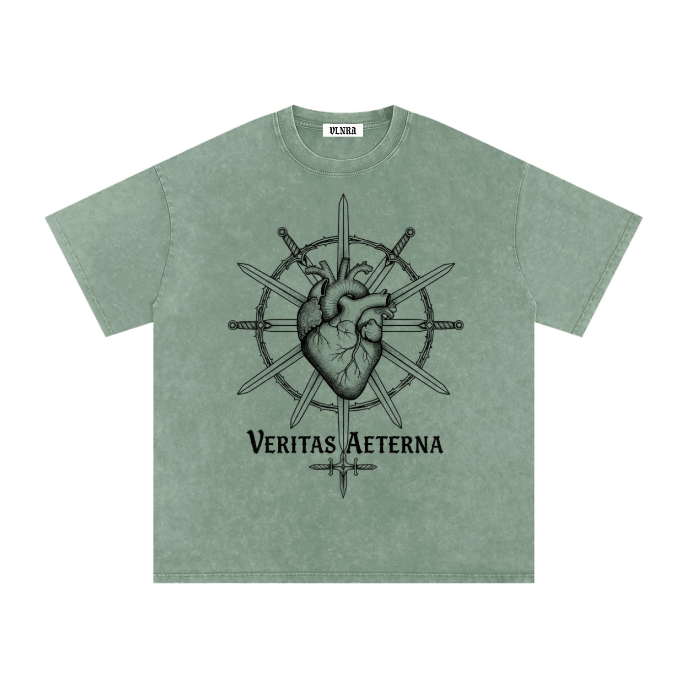 VLNRA | Veritas Aeterna | 250 GSM Snow Wash Tee | Black Design