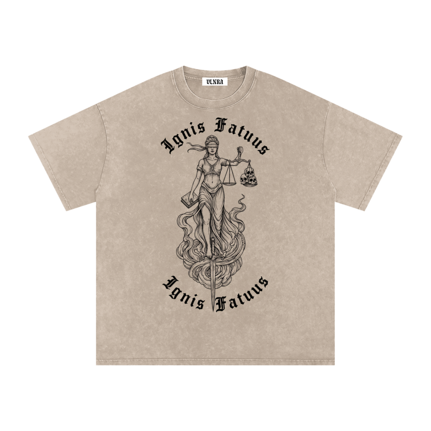 VLNRA | Ignis Fatuus | 250 GSM Snow Wash Tee | Black Design