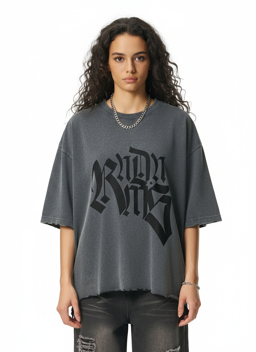 CYRILLIC_ERR | Raw-Hem Boxy Unisex Tee | 340 GSM Snow-Wash Cotton