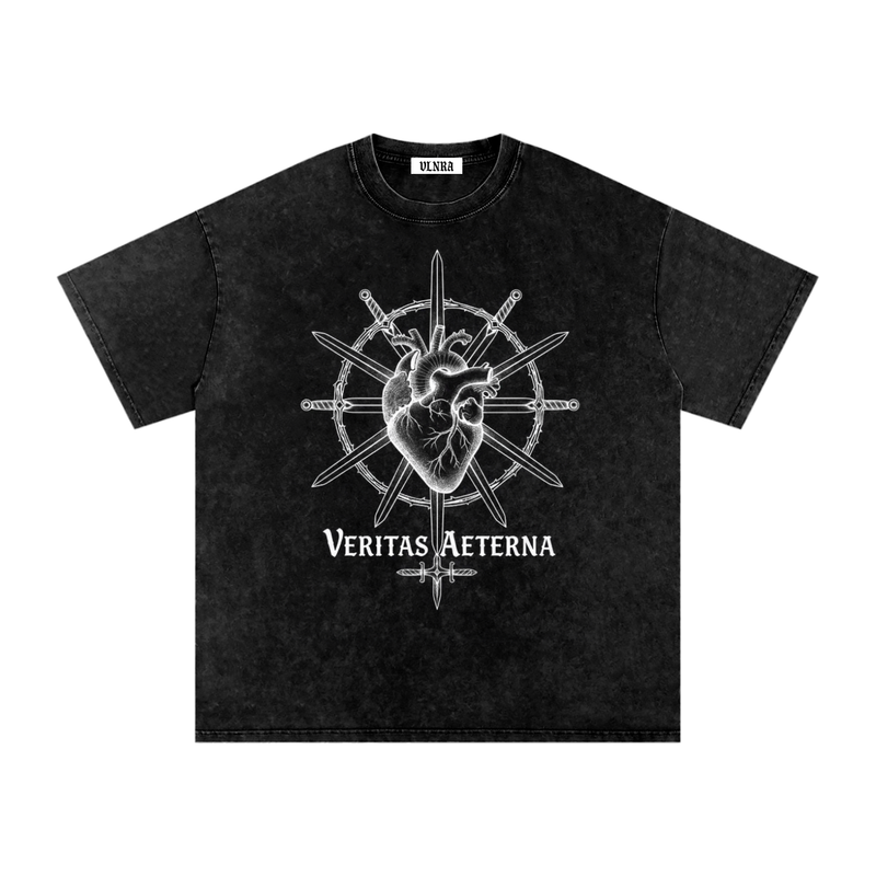 VLNRA | Veritas Aeterna | 250 GSM Snow Wash Tee | White Design