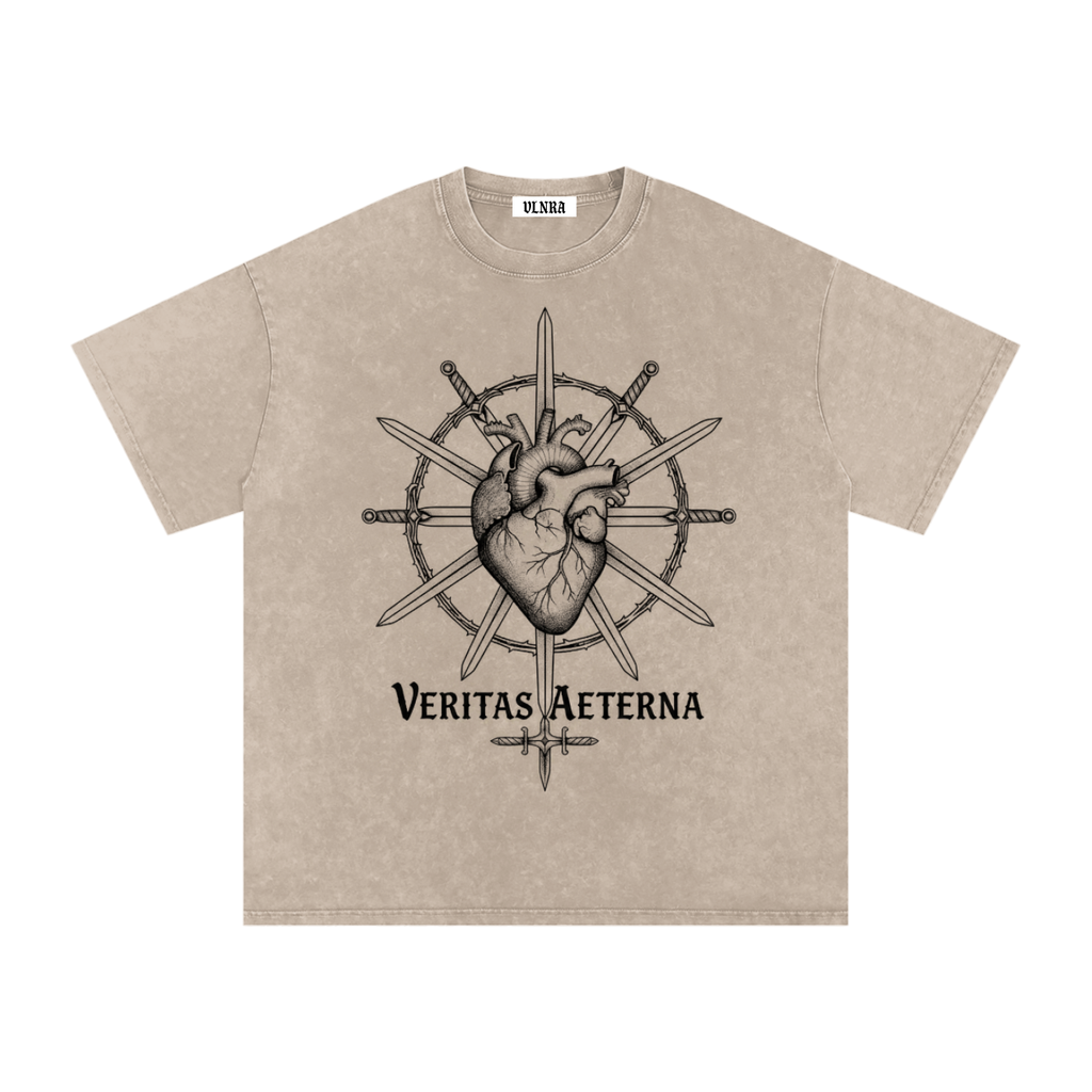 VLNRA | Veritas Aeterna | 250 GSM Snow Wash Tee | Black Design
