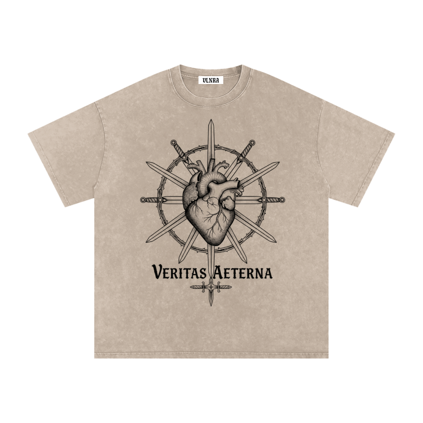 VLNRA | Veritas Aeterna | 250 GSM Snow Wash Tee | Black Design