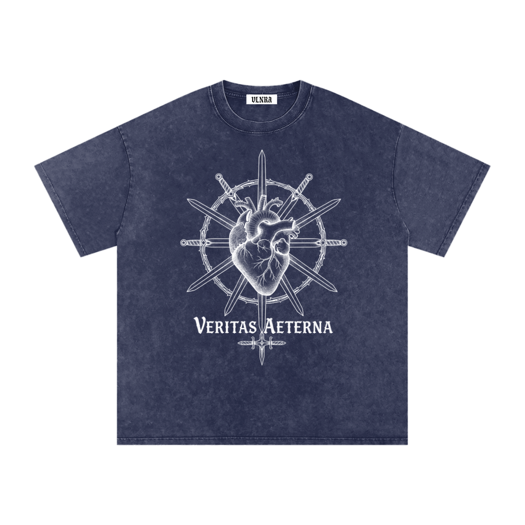 VLNRA | Veritas Aeterna | 250 GSM Snow Wash Tee | White Design