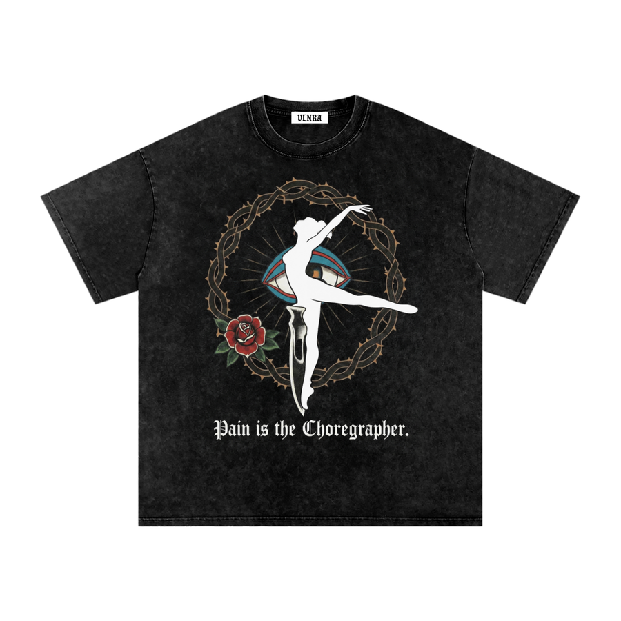 VLNRA | Pain is the Choreographer | 250 GSM Snow Wash Tee | White Design