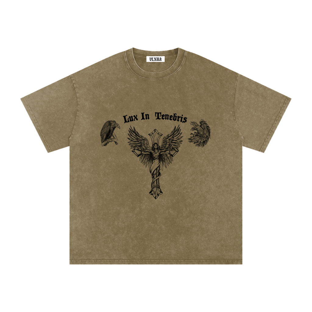 VLNRA | Lux In Tenebris | 250 GSM Snow Wash Tee | Black Design