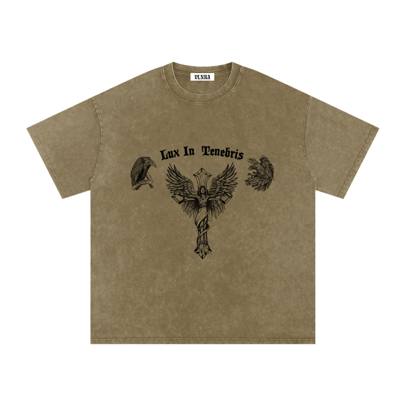 VLNRA | Lux In Tenebris | 250 GSM Snow Wash Tee | Black Design