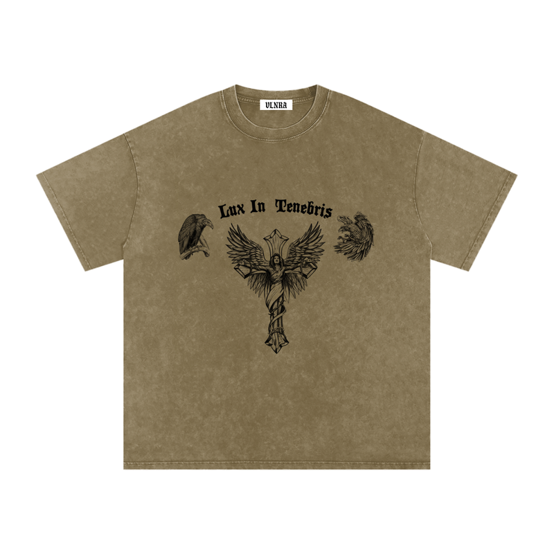 VLNRA | Lux In Tenebris | 250 GSM Snow Wash Tee | Black Design