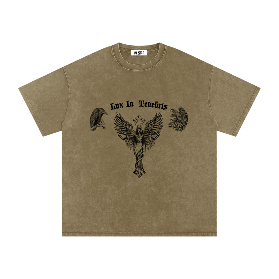 VLNRA | Lux In Tenebris | 250 GSM Snow Wash Tee | Black Design
