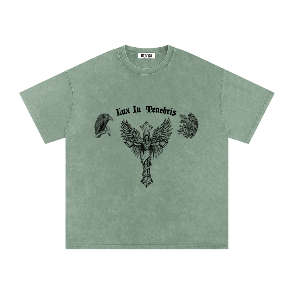 VLNRA | Lux In Tenebris | 250 GSM Snow Wash Tee | Black Design