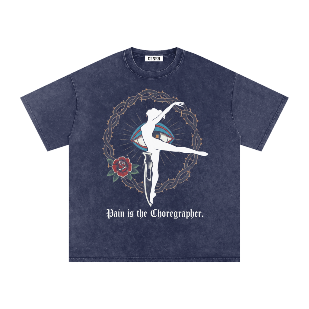 VLNRA | Pain is the Choreographer | 250 GSM Snow Wash Tee | White Design