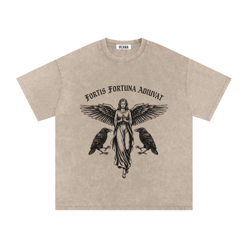 VLNRA | Fortis Fortuna Adiuvat | 250 GSM Snow Wash Tee | Black Design