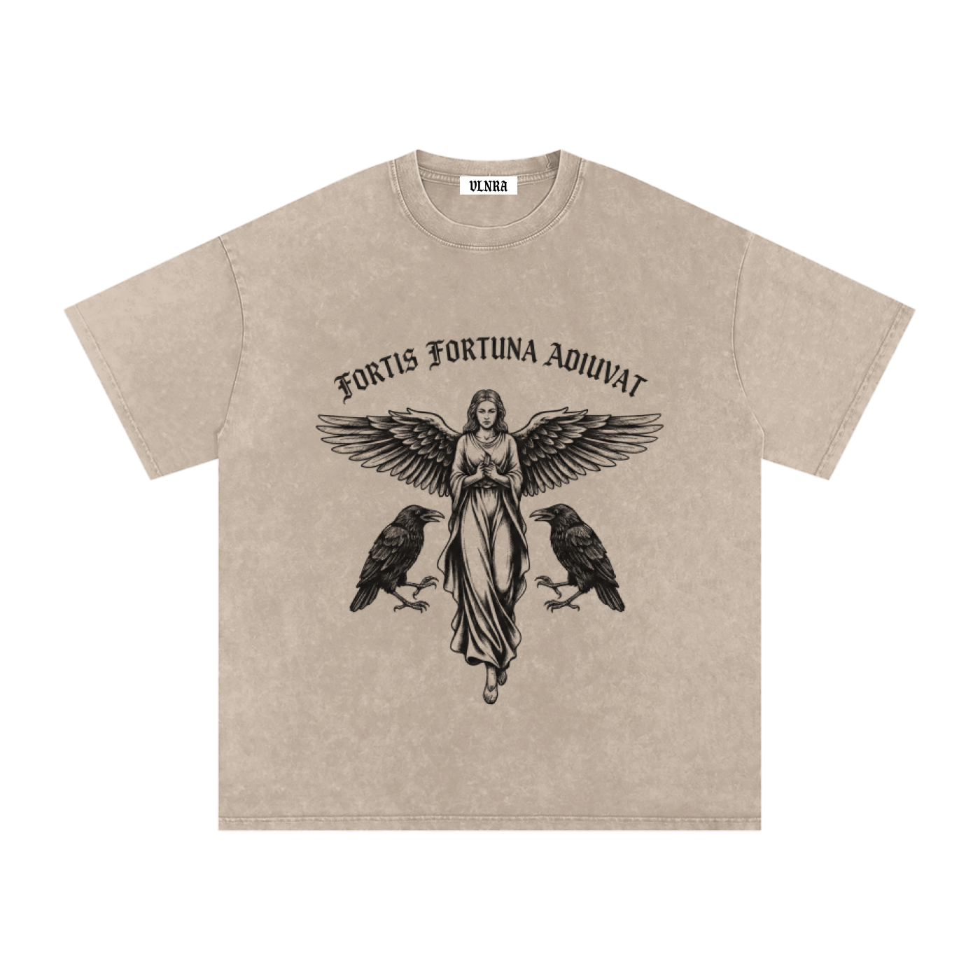 VLNRA | Fortis Fortuna Adiuvat | 250 GSM Snow Wash Tee | Black Design